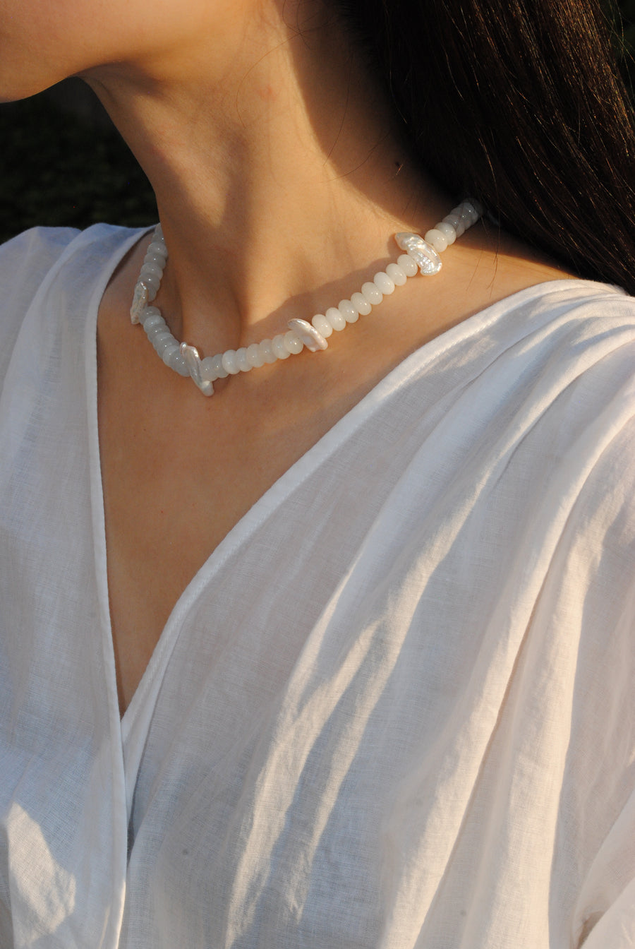 (アクアクオーツ_パール) 2way playful rosary necklace