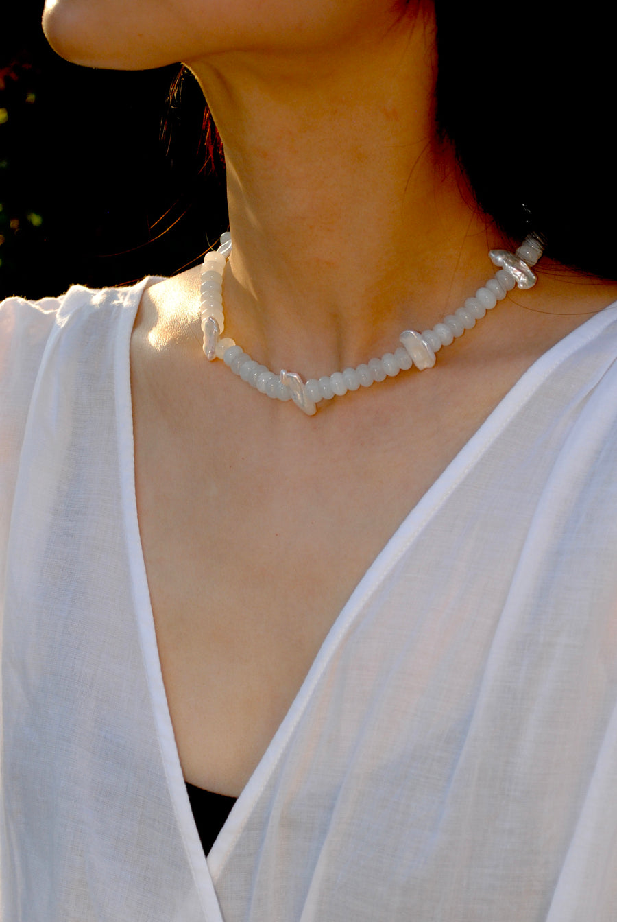 (アクアクオーツ_パール) 2way playful rosary necklace