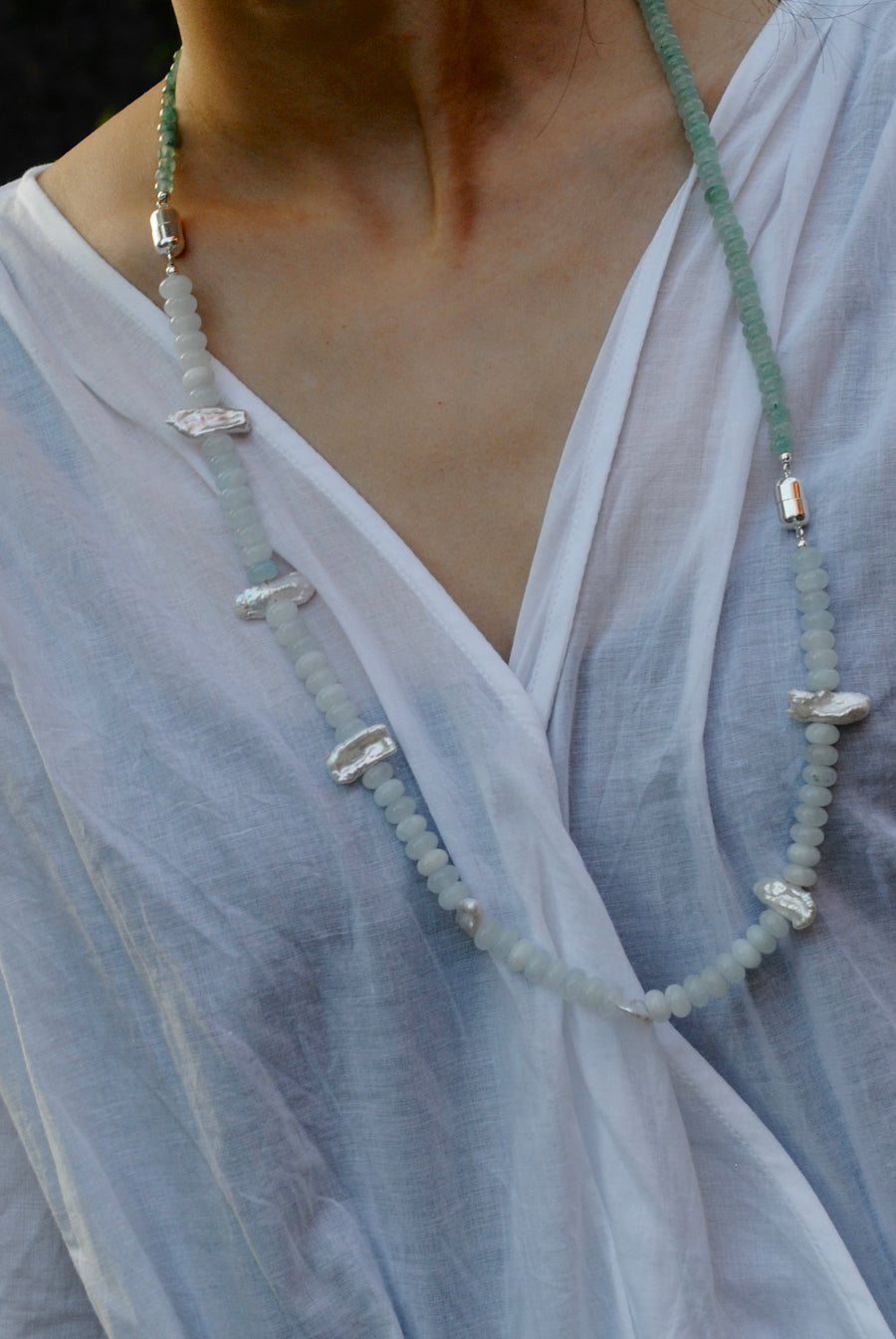 (アクアクオーツ_パール) 2way playful rosary necklace