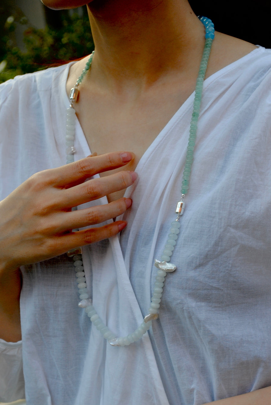 (アクアクオーツ_パール) 2way playful rosary necklace