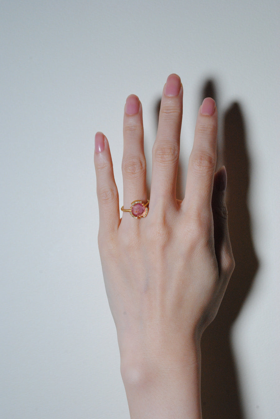 (ダイヤモンド_ウォーターメロントルマリン/gold) water tour diamond ring 7号
