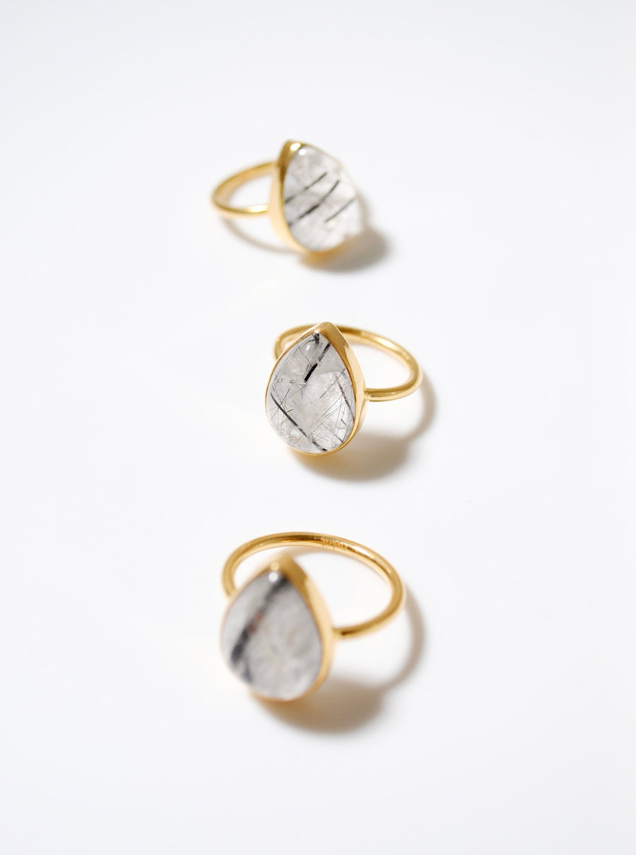 (ブラックルチルインクオーツ/gold) virgin drop ring