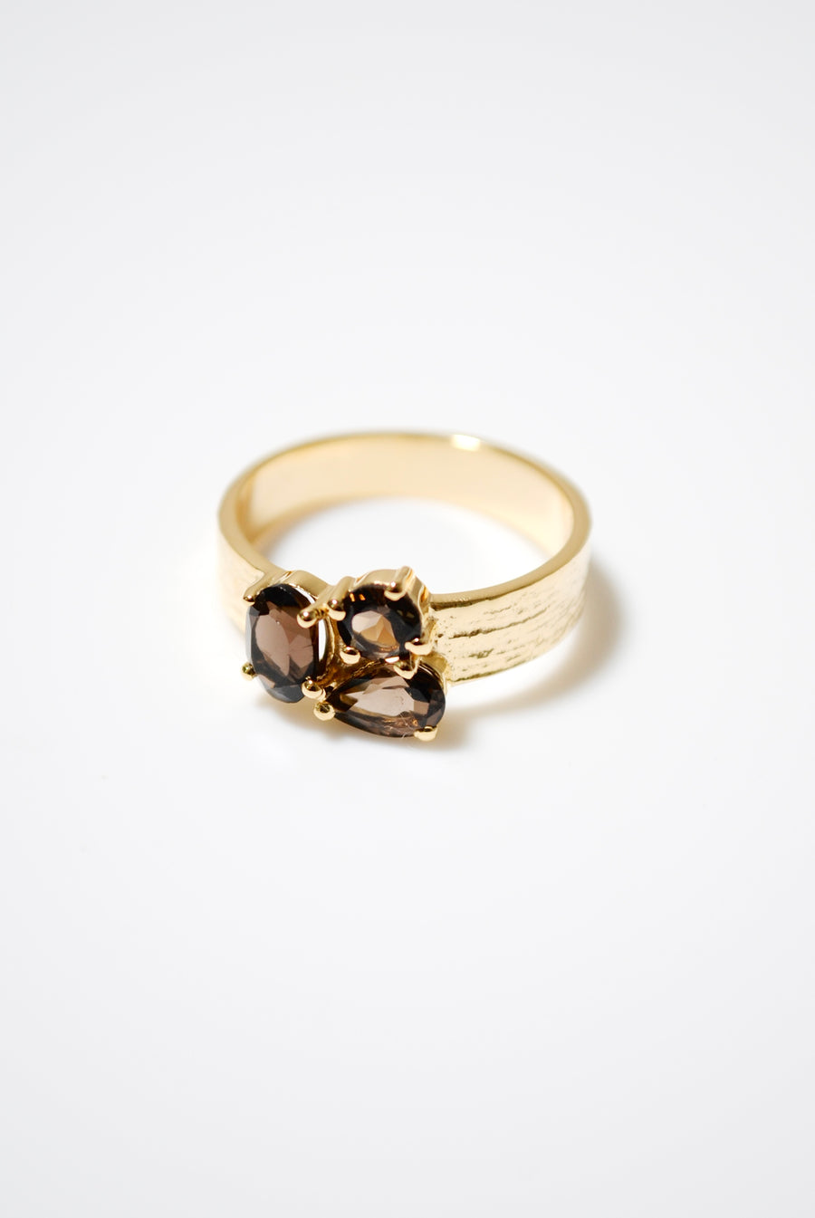 (スモーキークオーツ/gold) trio phool ring
