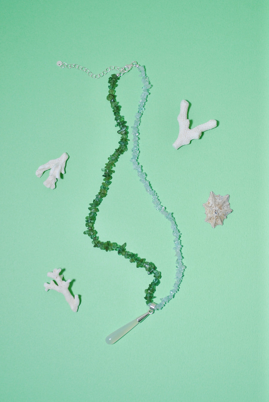 【LINE限定】(アクアマリン/グリーンアパタイト/ホワイトカルセドニー)rosary drop necklace