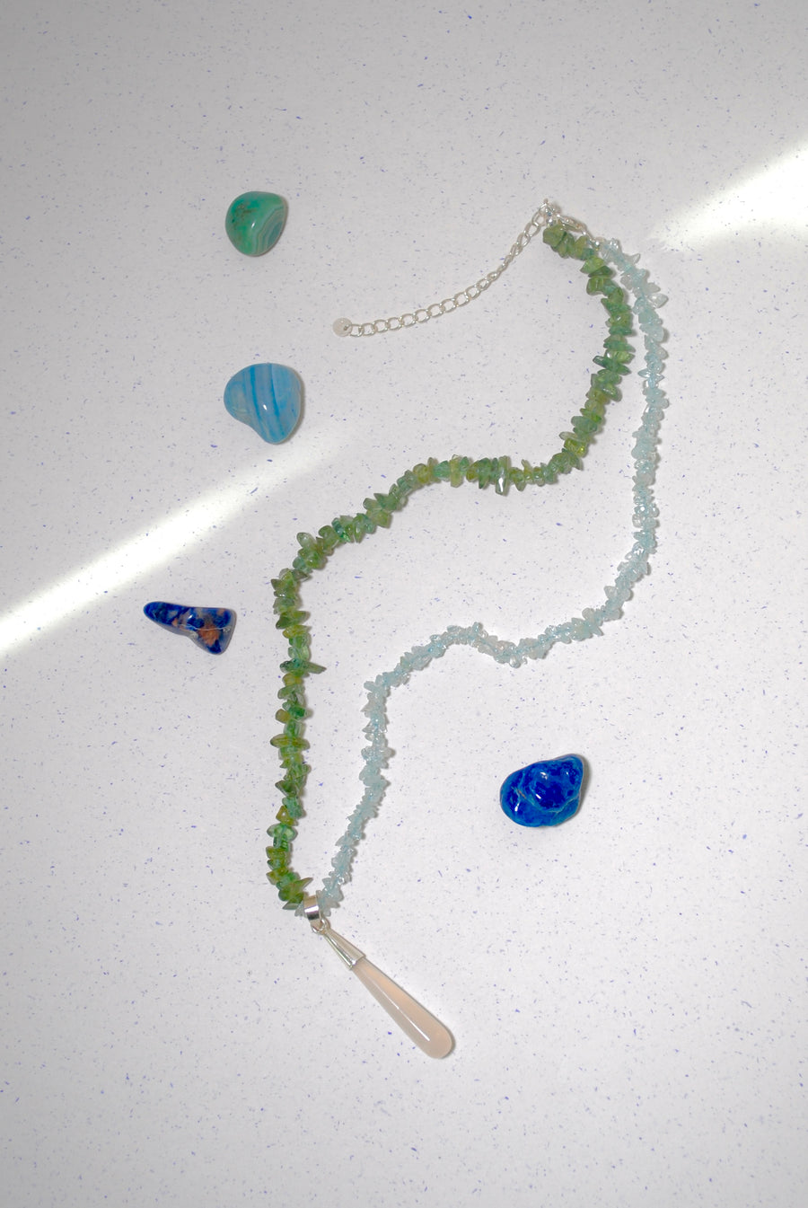 【LINE限定】(アクアマリン/グリーンアパタイト/ホワイトカルセドニー)rosary drop necklace