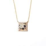 (Dalmatian Jasper/Gold) Frame Pave Necklace