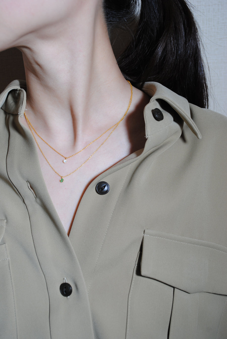 (アクアマリン/gold-silver) birth pinky necklace【3月誕生石】