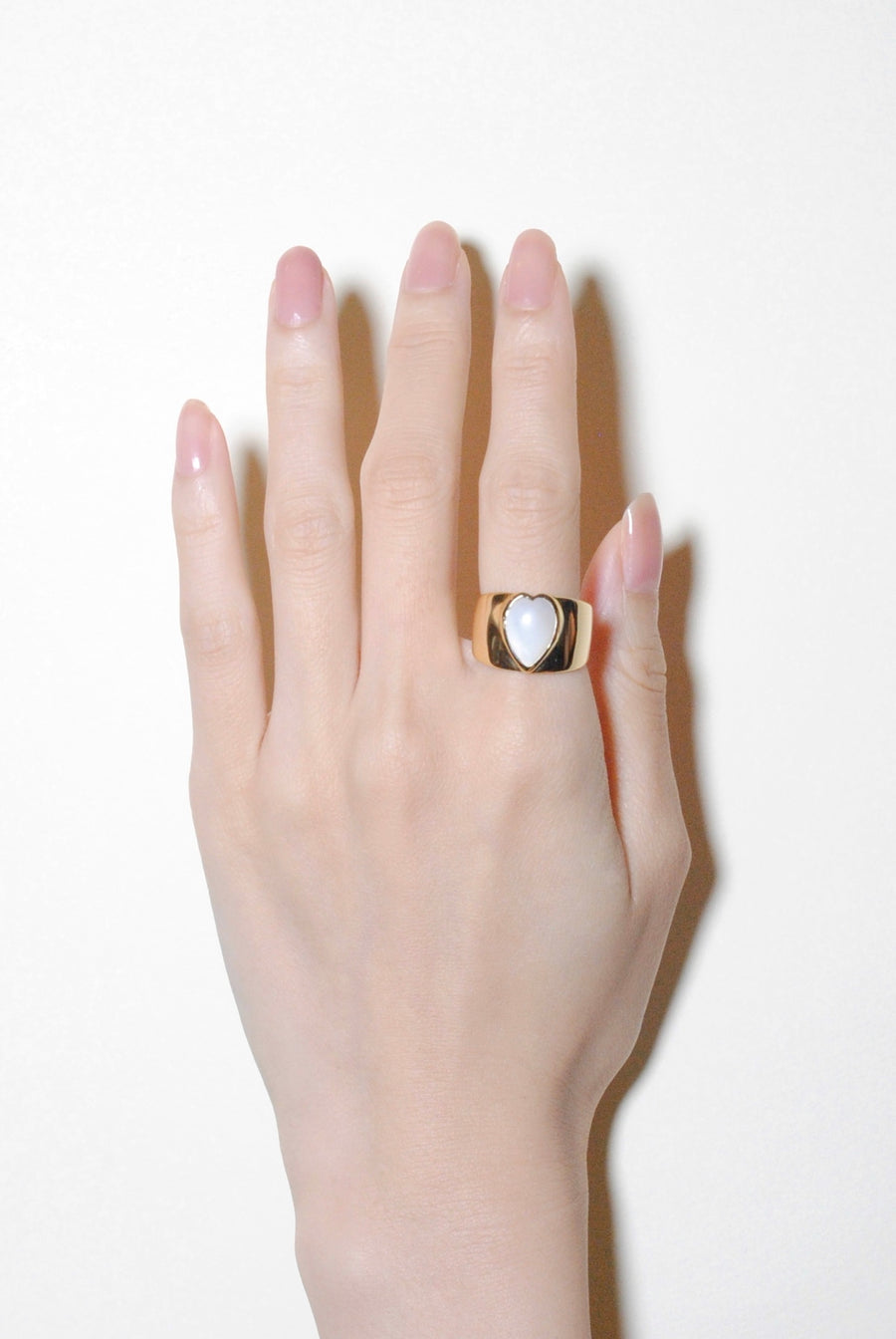 (マザーオブパール/gold) long heart rough ring