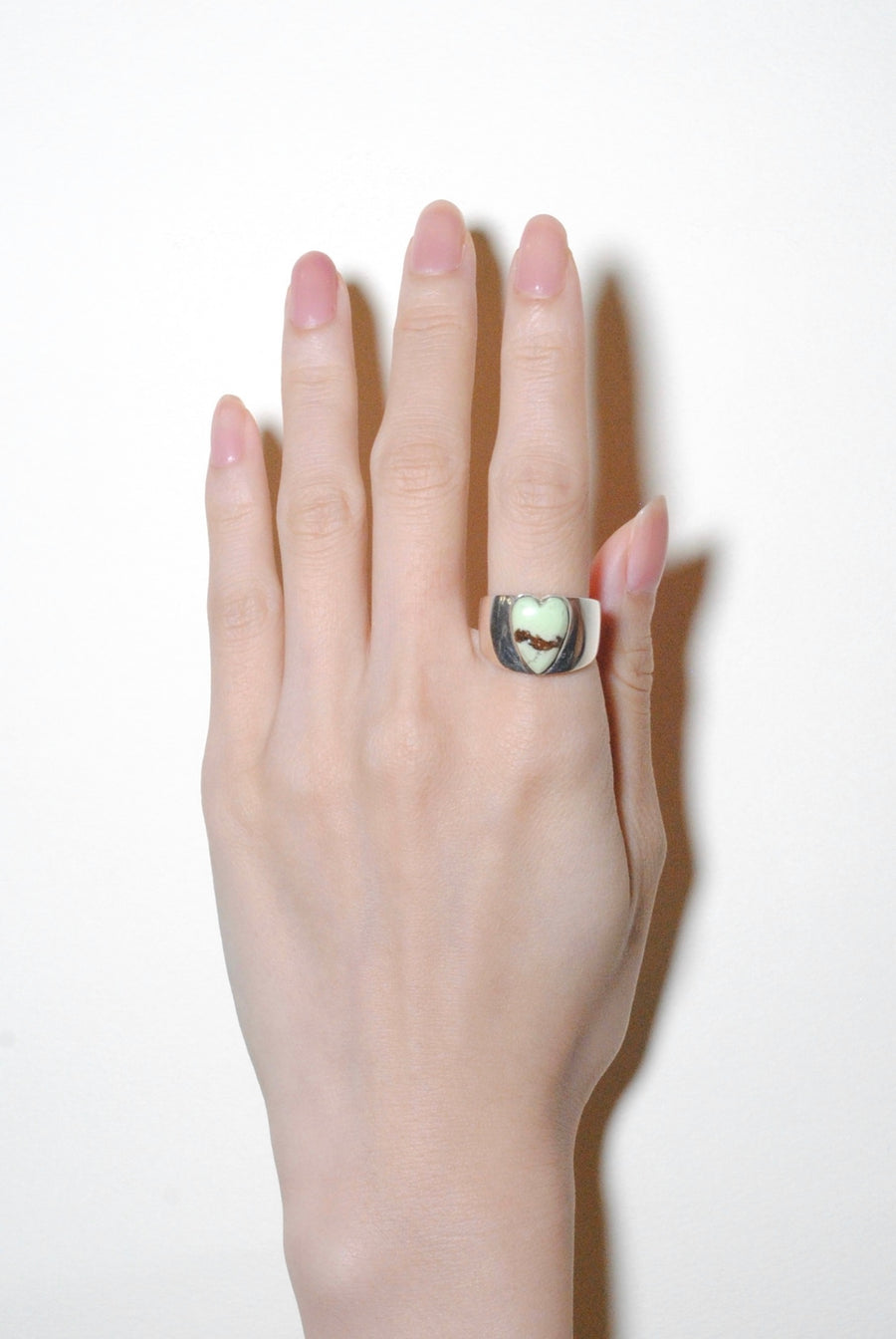 (レモンクリソプレーズ/silver) long heart rough ring