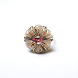 (スモーキークオーツ&ピンクトルマリン) flower carving ring