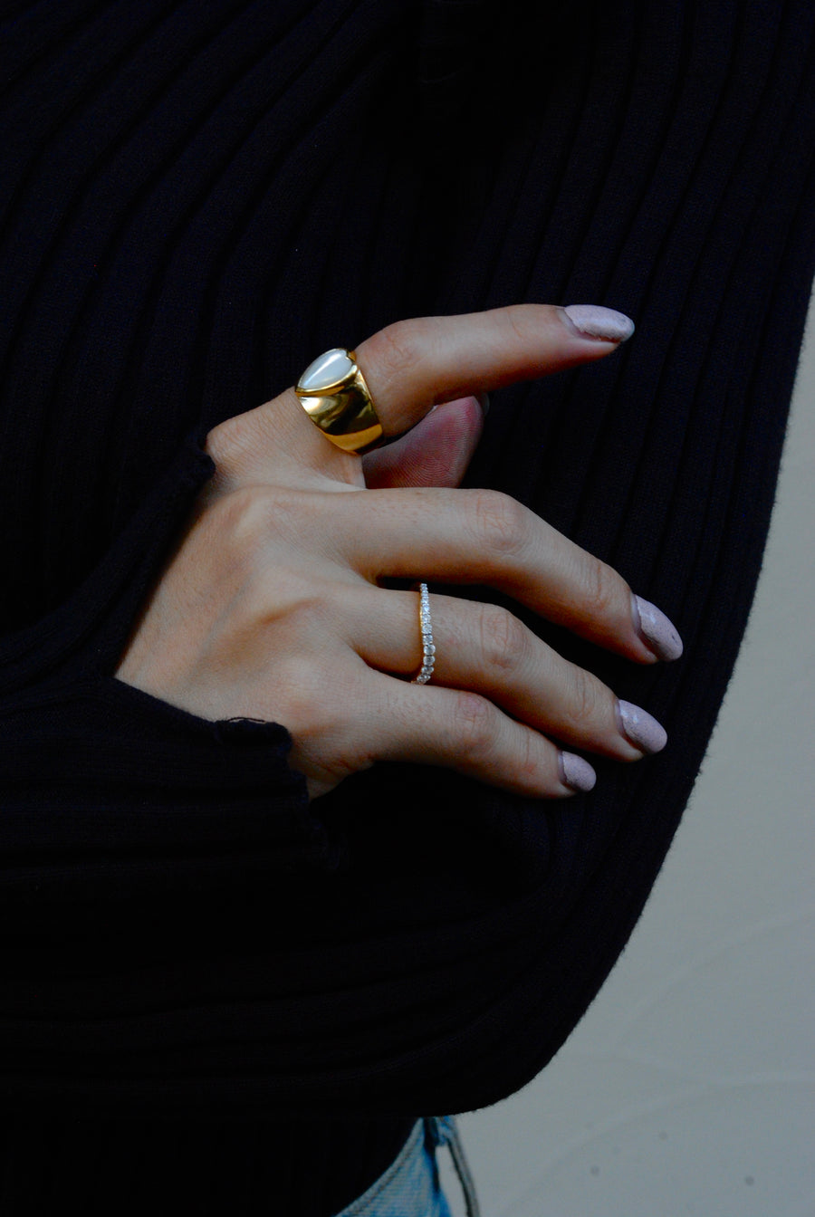 (マザーオブパール/gold) long heart rough ring