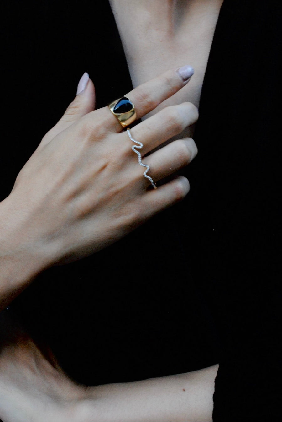 (ブラックオニキス/gold) long heart rough ring