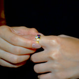 (ロンドンブルートパーズ＿アメジスト＿ブルートパーズ/gold) trio phool ring