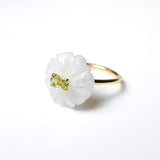 (レインボームーンストーン&ペリドット) flower carving ring