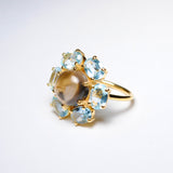 (ブルートパーズ&スモーキークオーツ/gold) camellia ring