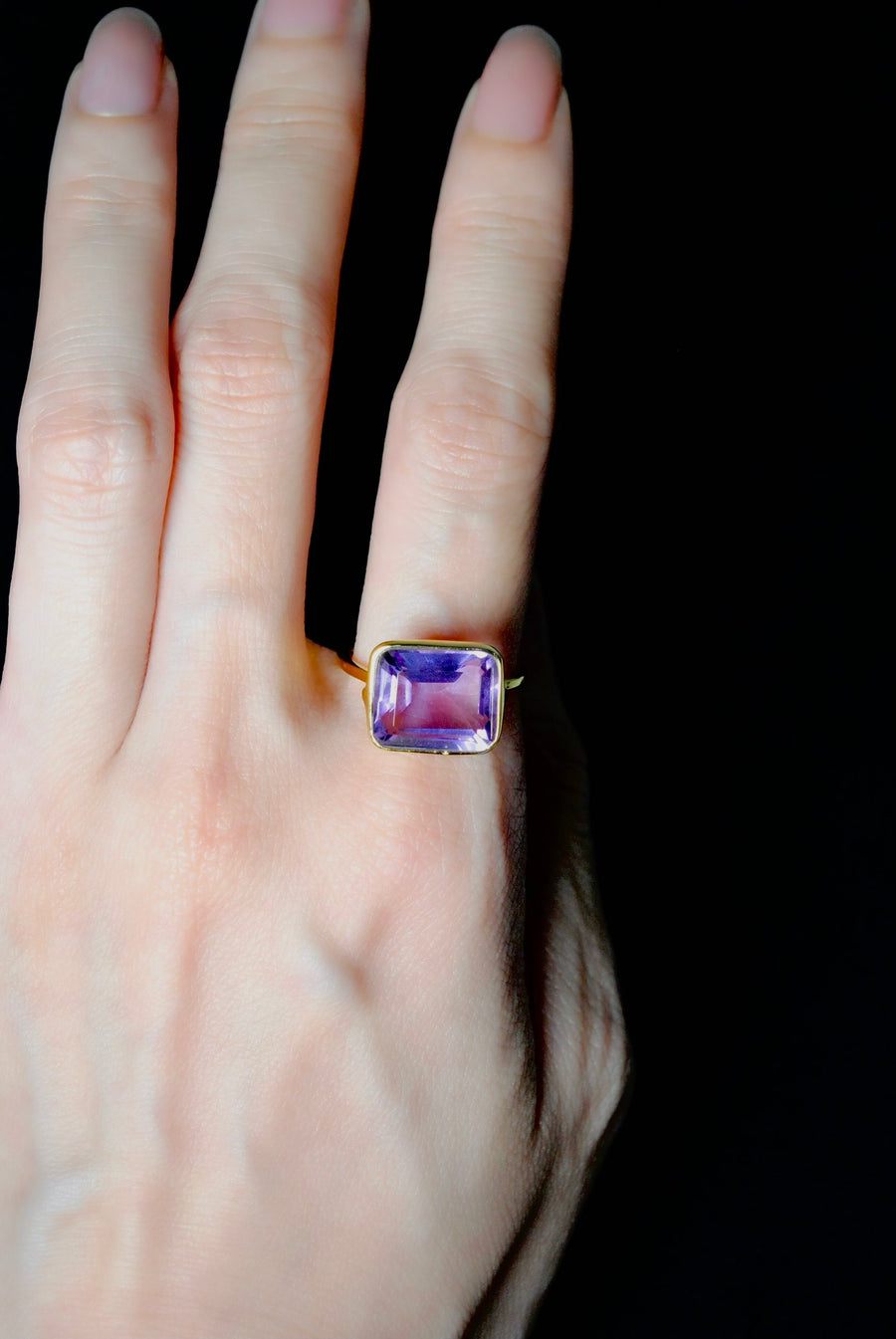 [EXCLUXIVE] (Deep Pink Amethyst/Gold) Octagon Tile Ring
