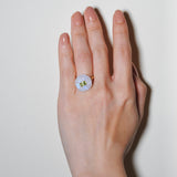 (レインボームーンストーン&ペリドット) flower carving ring