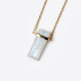 (レインボームーンストーン/gold) rect bandage necklace