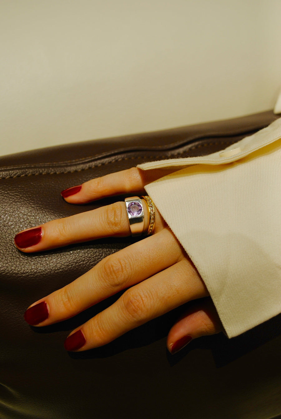 (Black Onyx &amp; White Topaz/Silver) Bi-Color 3-Way Square Eternity Ring