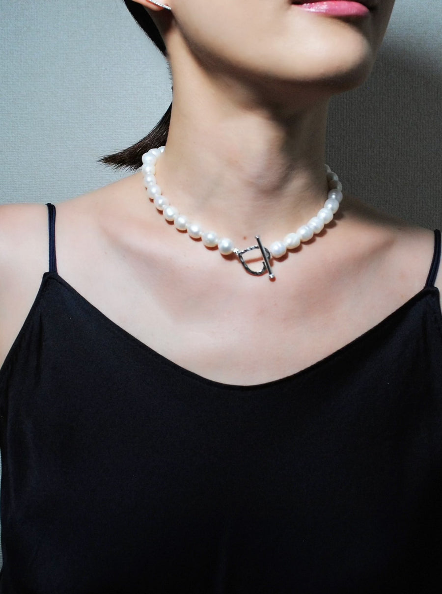 (Pearl/silver) heart mantel pearl necklace 