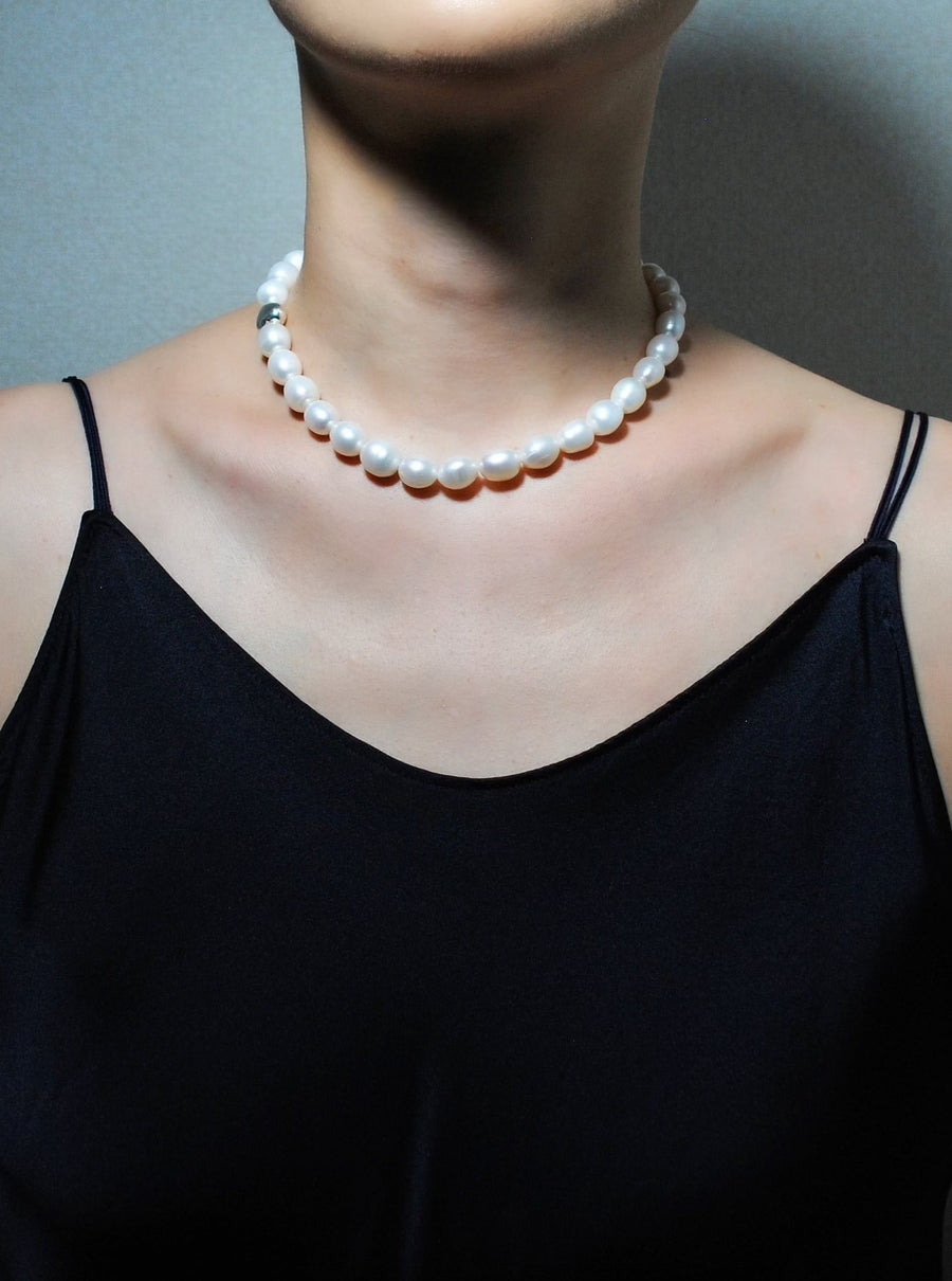 (Pearl/silver) heart mantel pearl necklace 