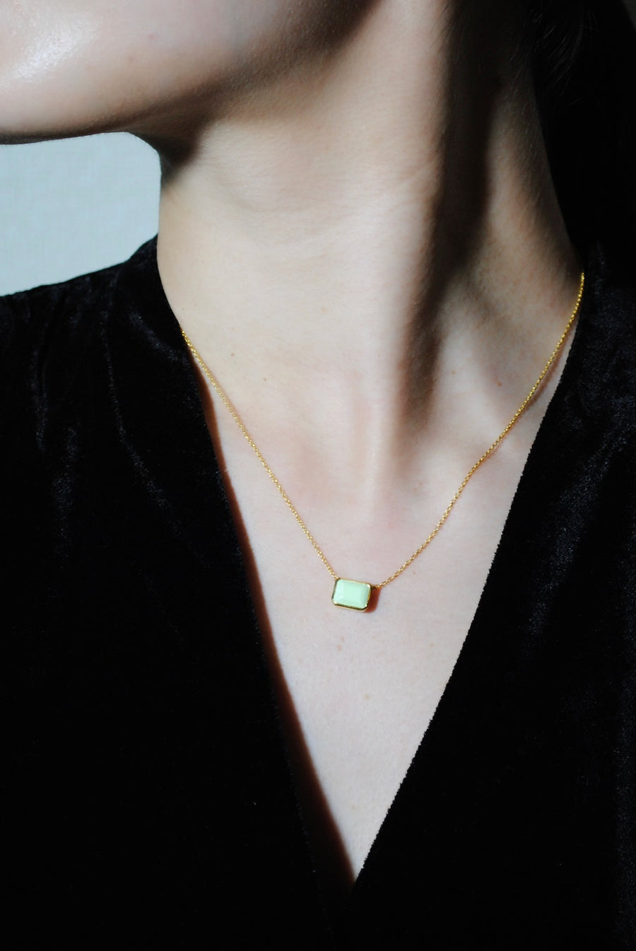 (レモンクリソプレーズ/gold) octagon tile necklace