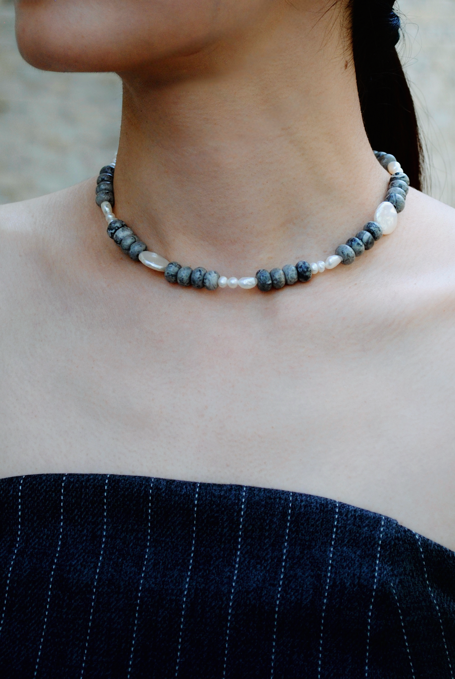 (ピカソジャスパー_パール) 2way playful rosary necklace