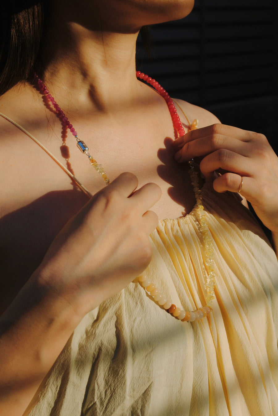 (ピンククオーツ_ルビークオーツ_パール) 2way playful rosary necklace