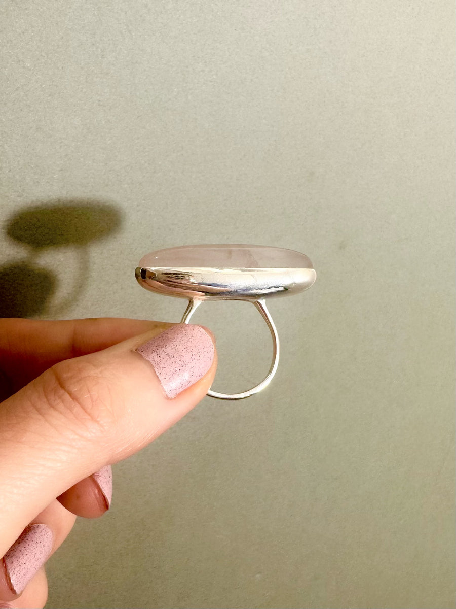(Rose quartz/silver) volume baguette ring