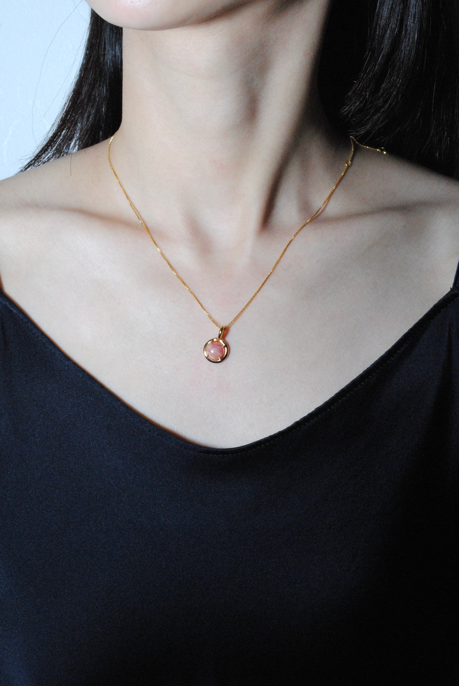 (ロードクロサイト/gold) rope around-circle- necklace