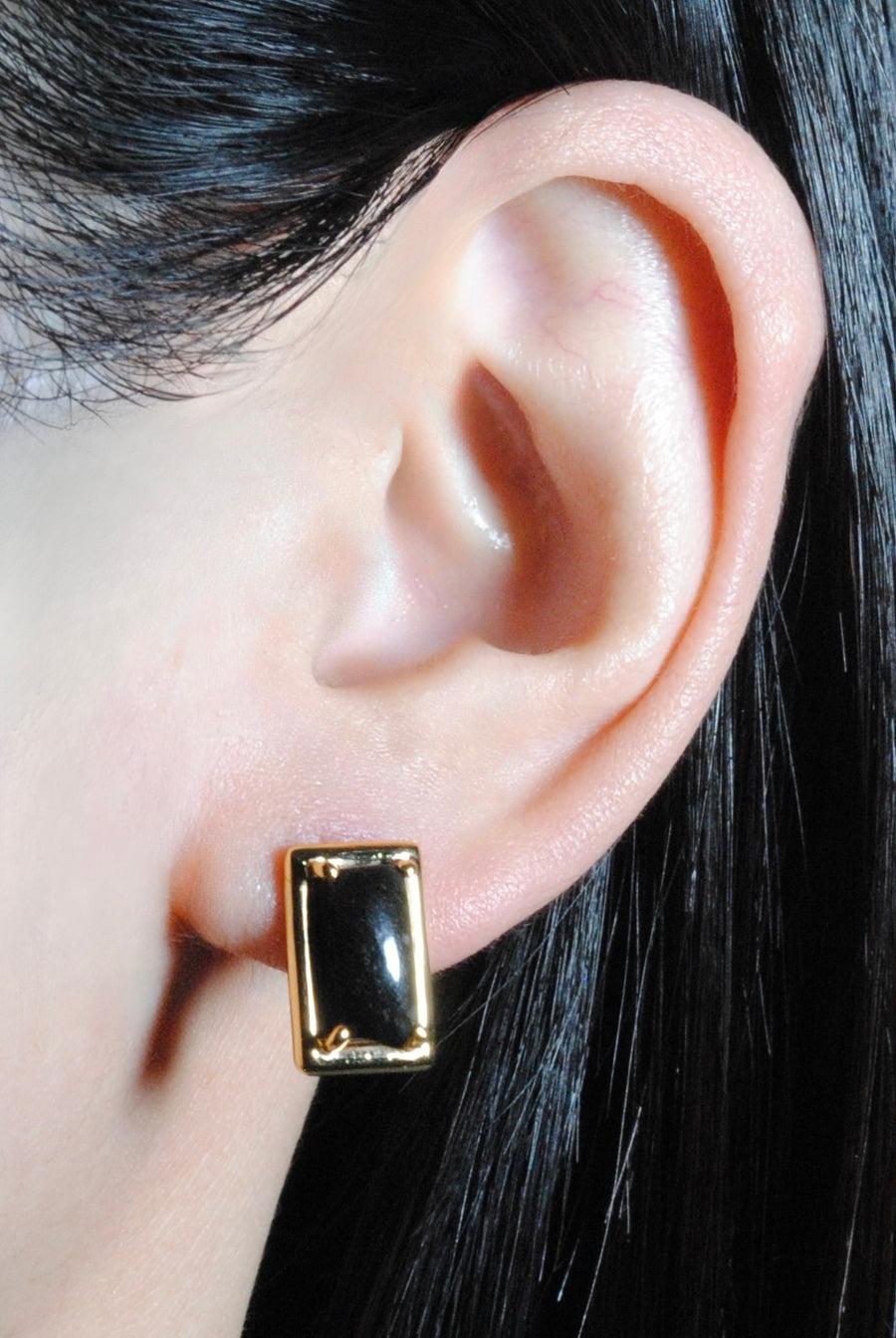 (ブラックジャスパー/gold) rope around-rect- earring