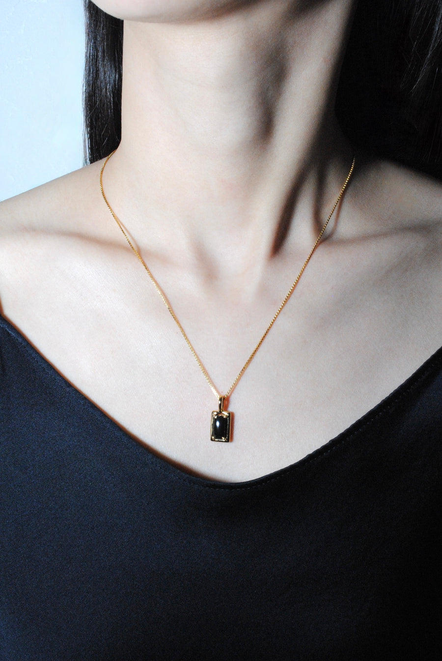 (ブラックジャスパー/gold) rope around-rect- necklace