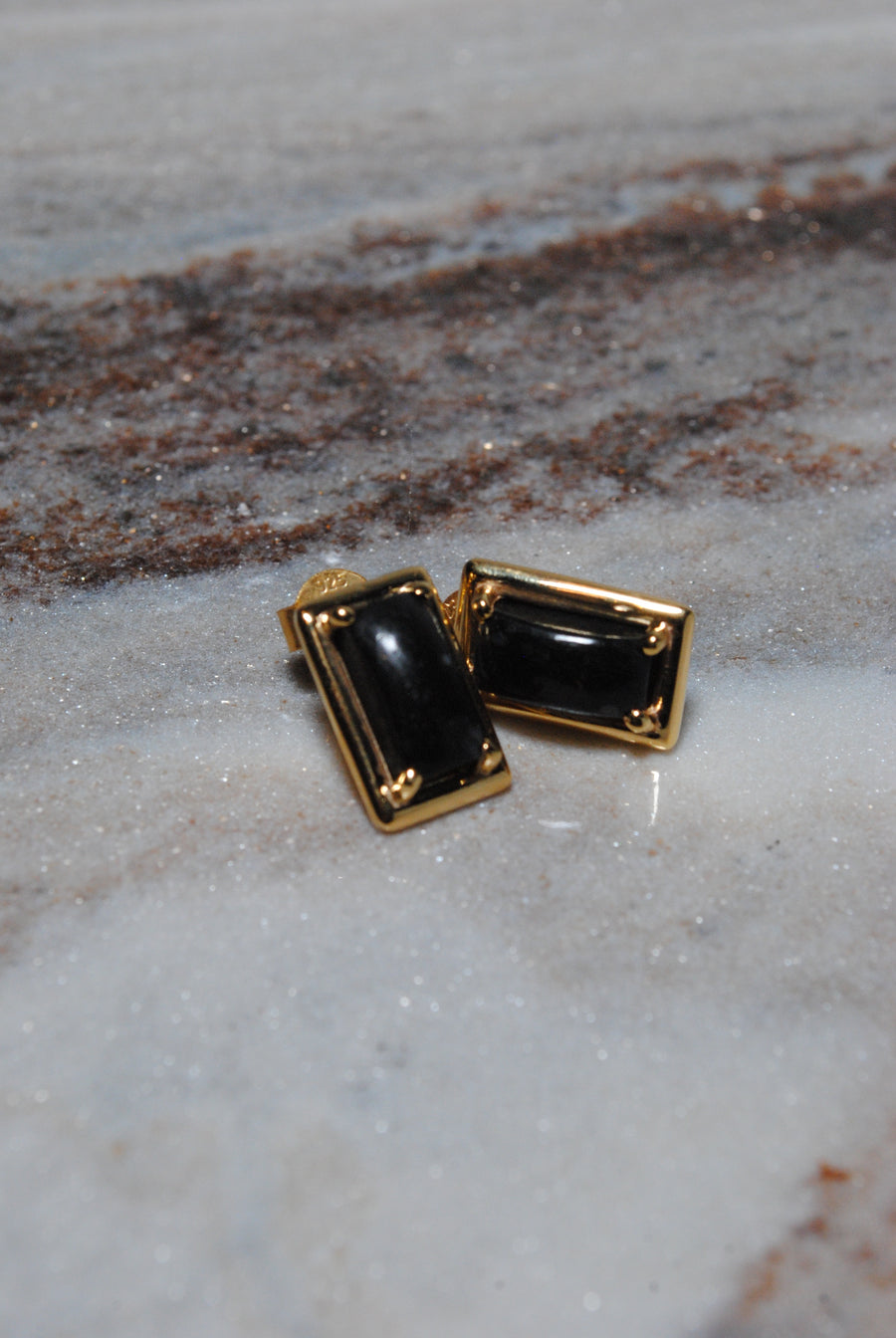 (ブラックジャスパー/gold) rope around-rect- earring