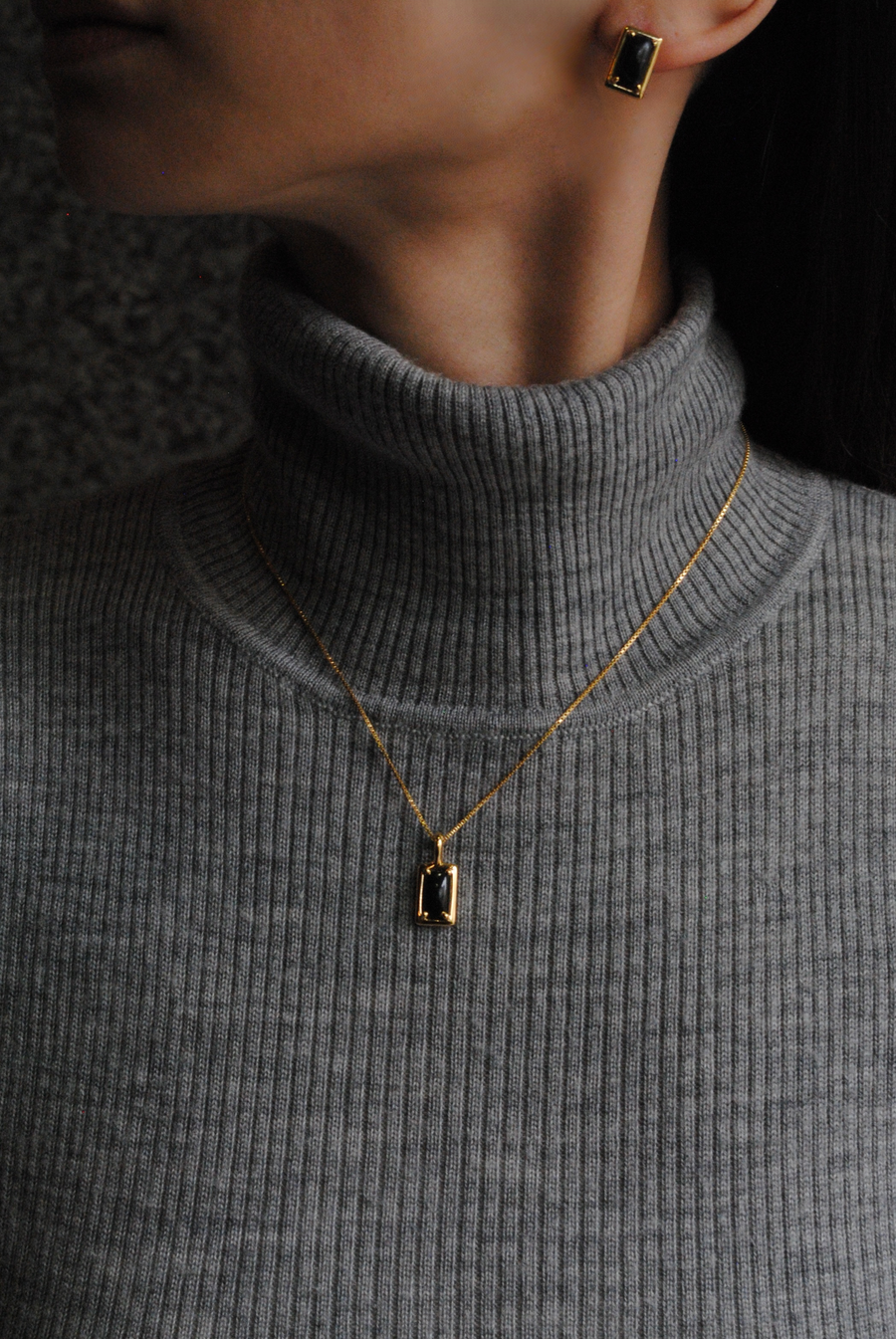 (ブラックジャスパー/gold) rope around-rect- earring