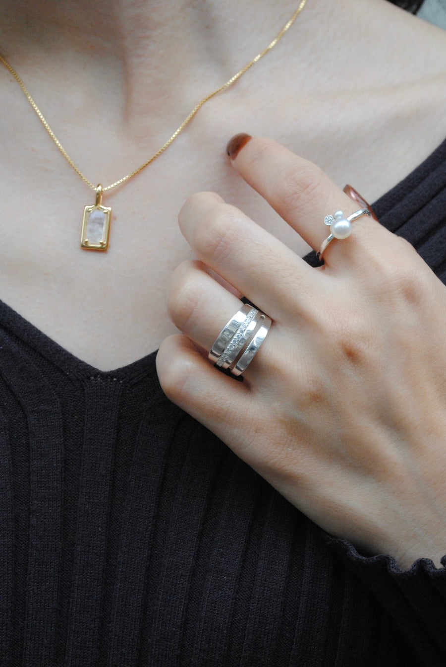 (レインボームーンストーン/gold) rope around-rect- necklace