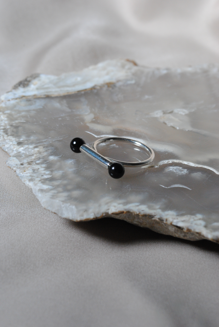 (ブラックオニキス/silver) baton  ring