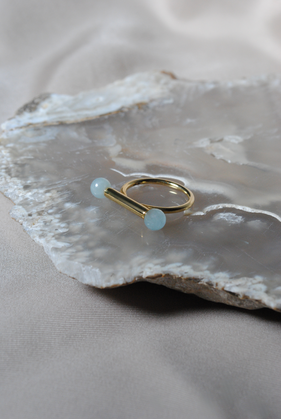 (ミルキーアクアマリン/gold) baton  ring