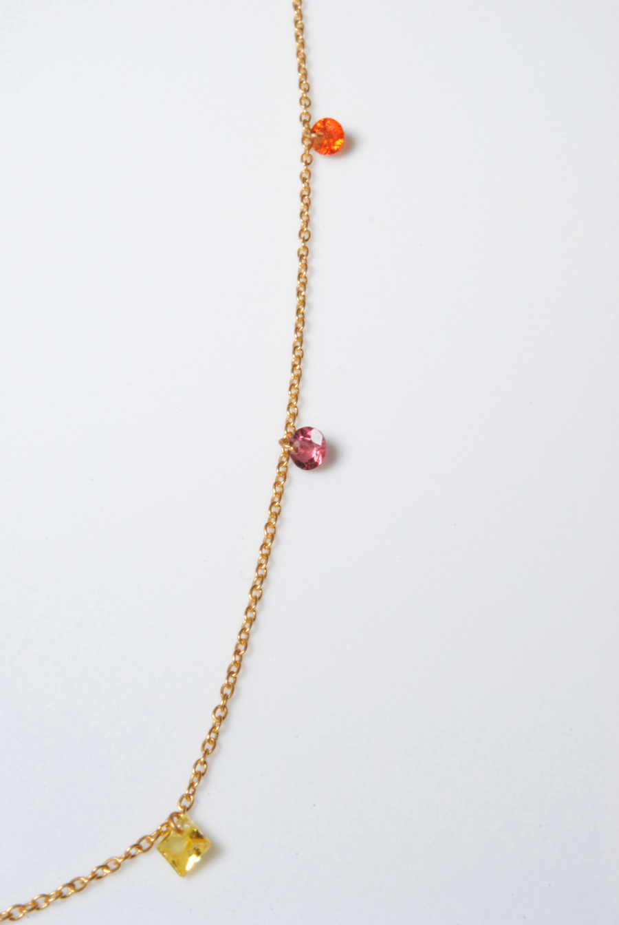 (マルチサファイア_ピンクトルマリン/gold) nude multi shape necklace