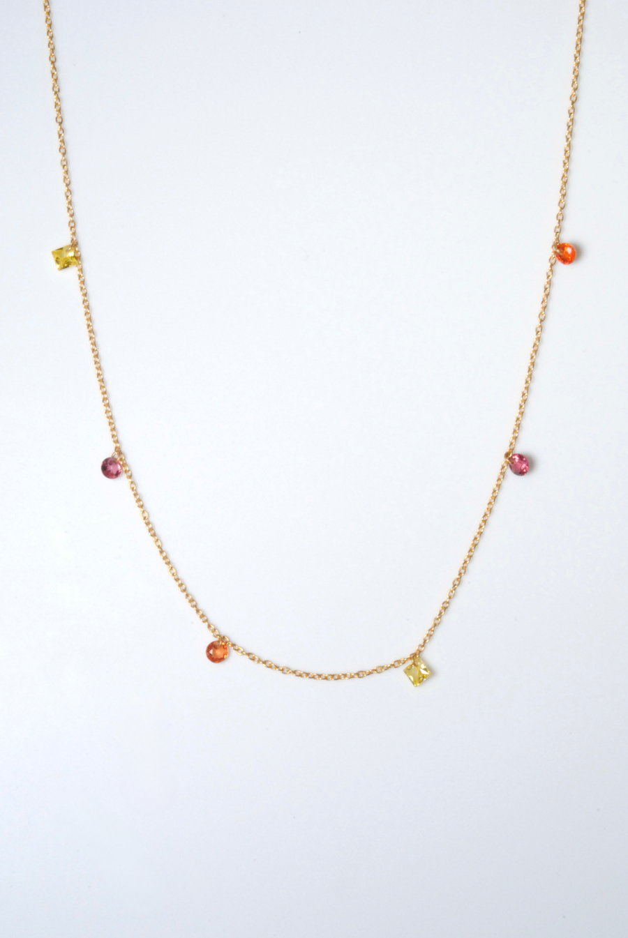 (マルチサファイア_ピンクトルマリン/gold) nude multi shape necklace