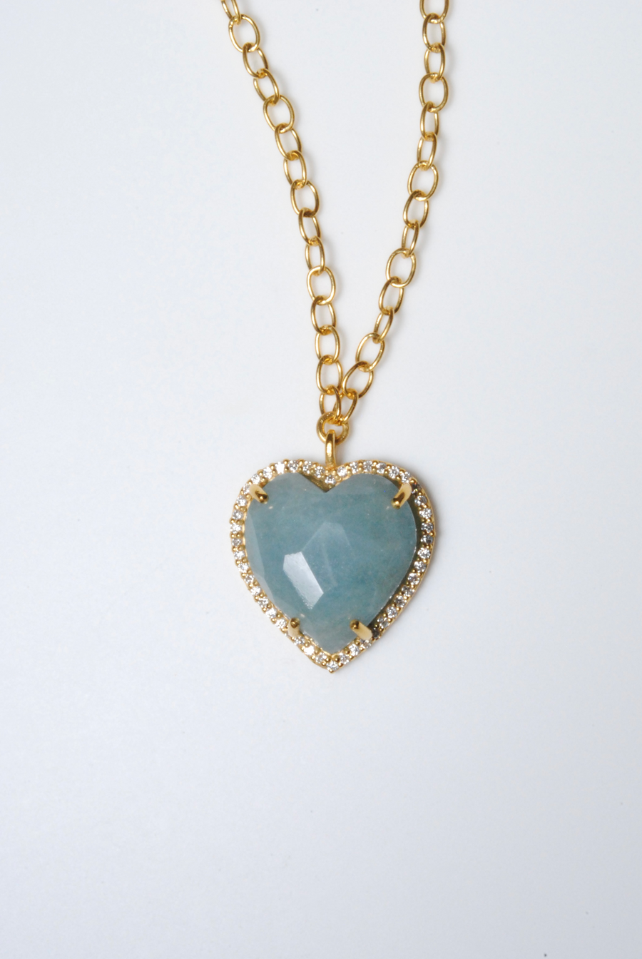 (ミルキーアクアマリン/gold) heart 4 u necklace