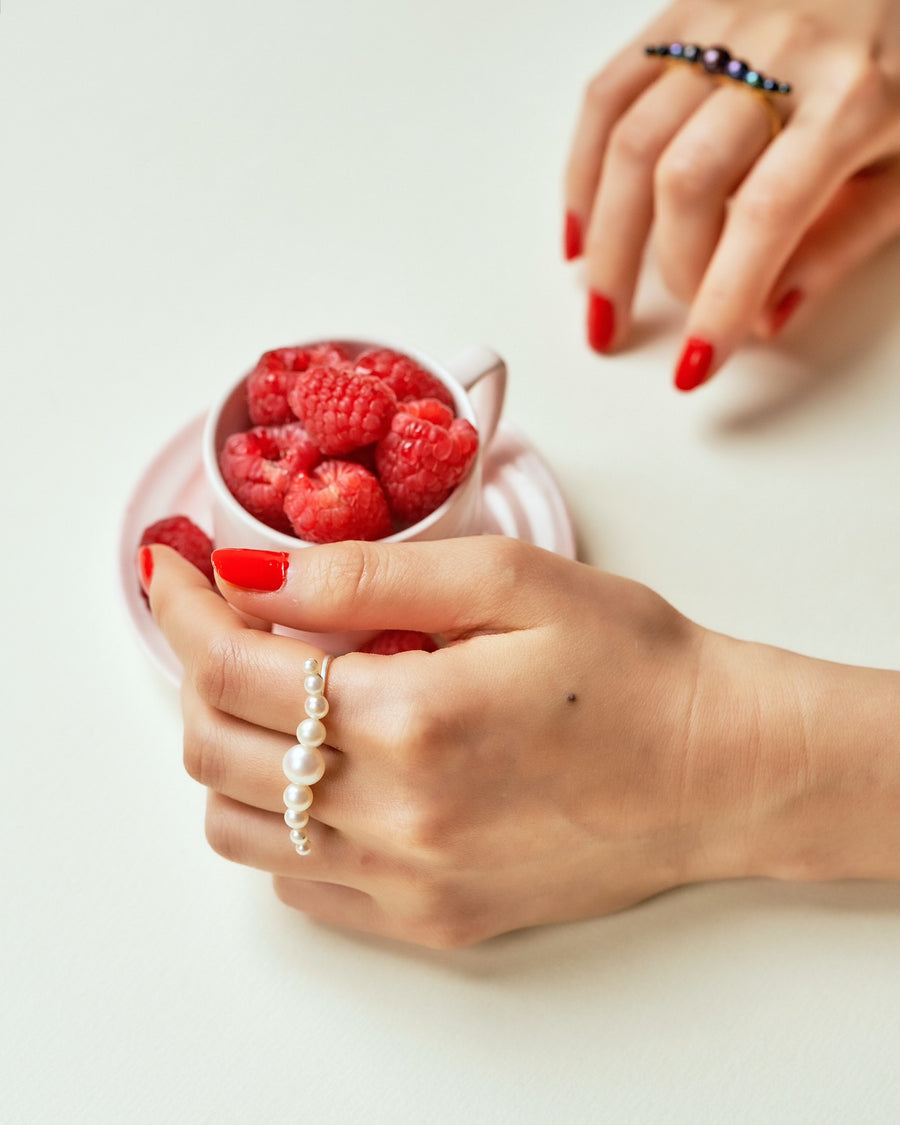 (パール/ silver ) waving pearl double finger ring