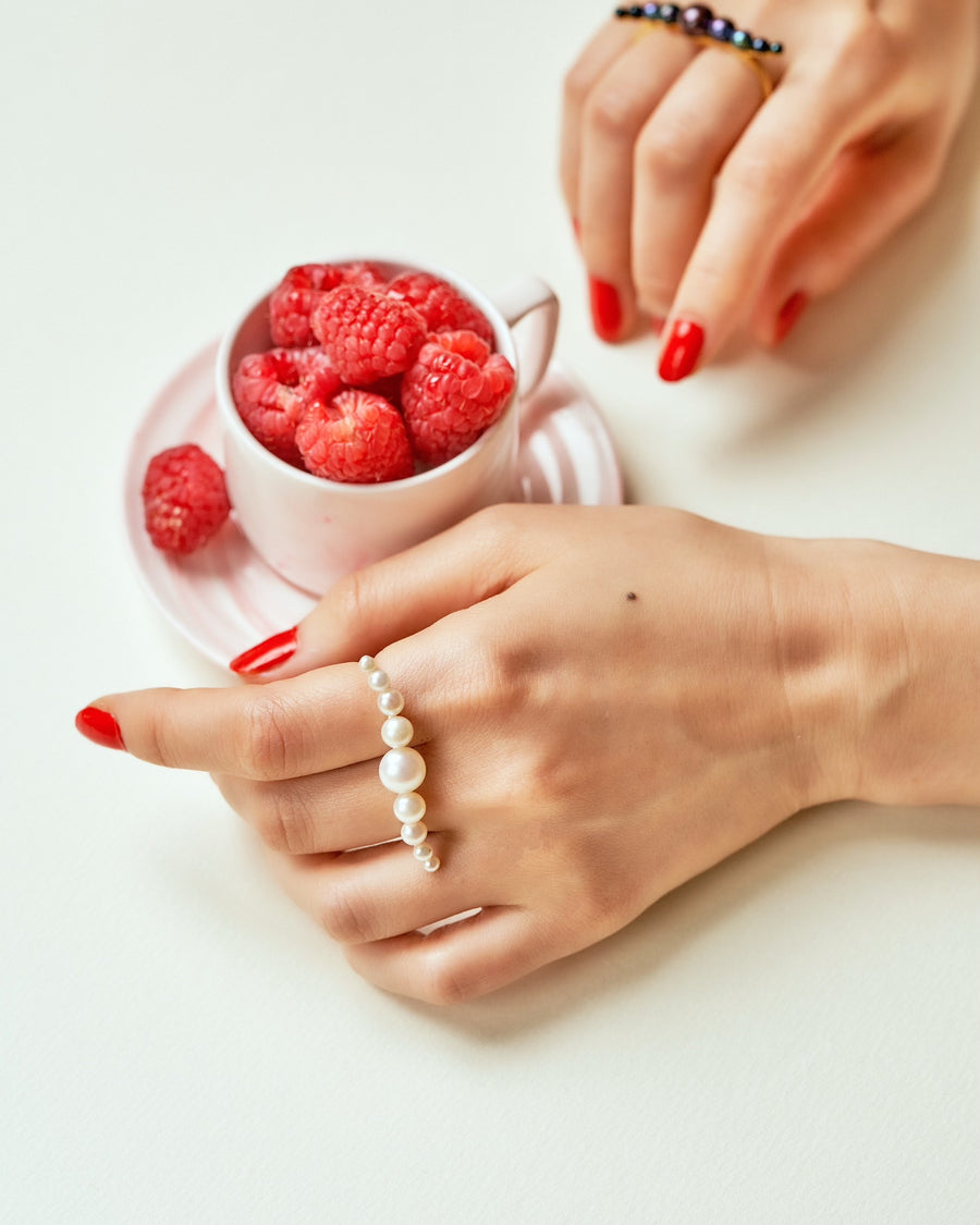 (パール/ silver ) waving pearl double finger ring