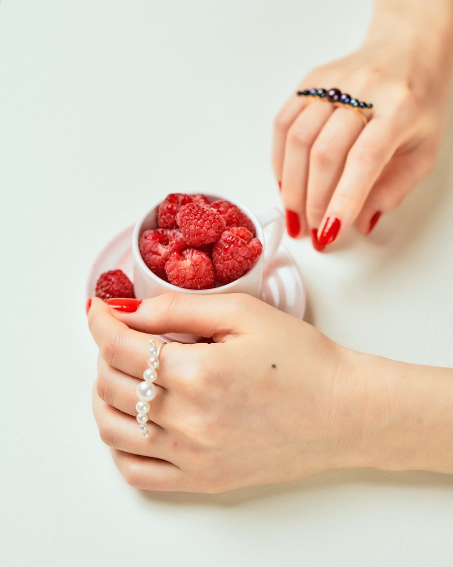 (パール/ silver ) waving pearl double finger ring