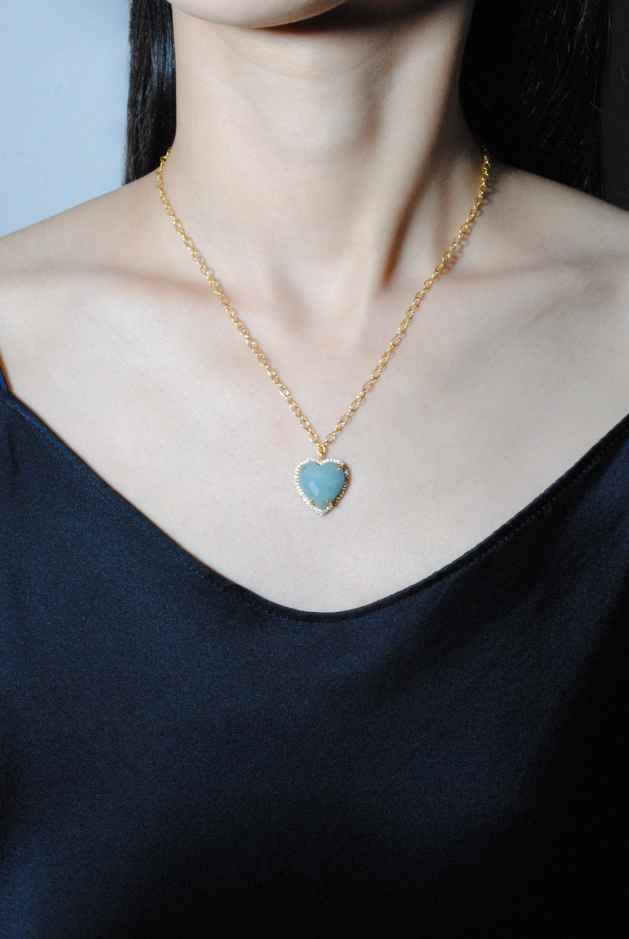 (ミルキーアクアマリン/gold) heart 4 u necklace
