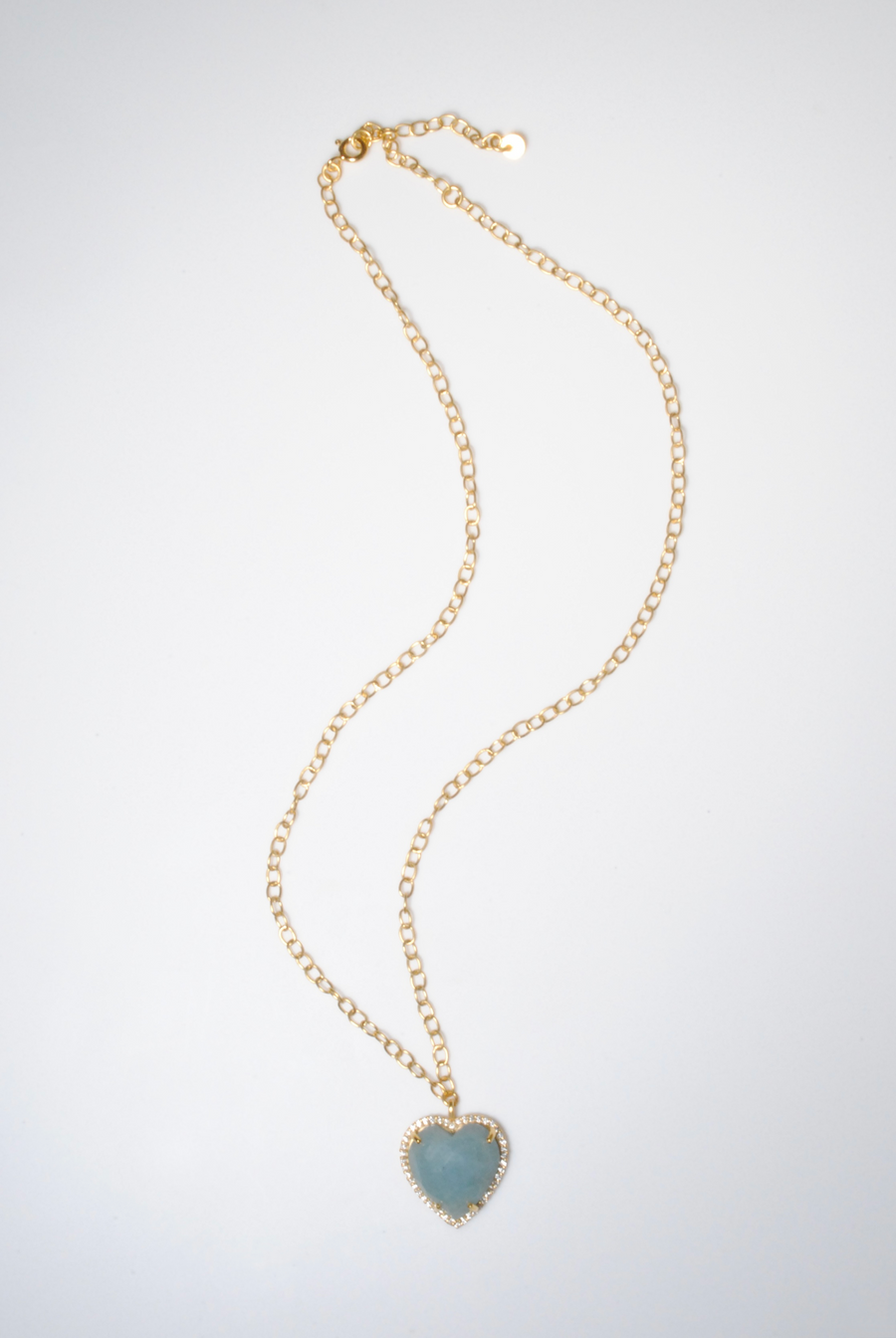 (ミルキーアクアマリン/gold) heart 4 u necklace