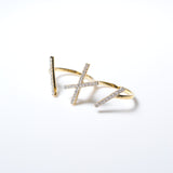 (モアサナイト/gold）cross  rhythm double finger ring