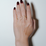 (モアサナイト/gold）cross  rhythm double finger ring