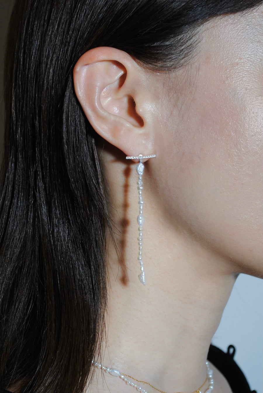 (パール・モアサナイト/silver) 2way baby pearl pierced earring