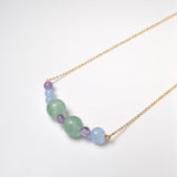 (グリーンフローライト&アメジスト&アクアカルセドニー/gold) bubble ball  necklace