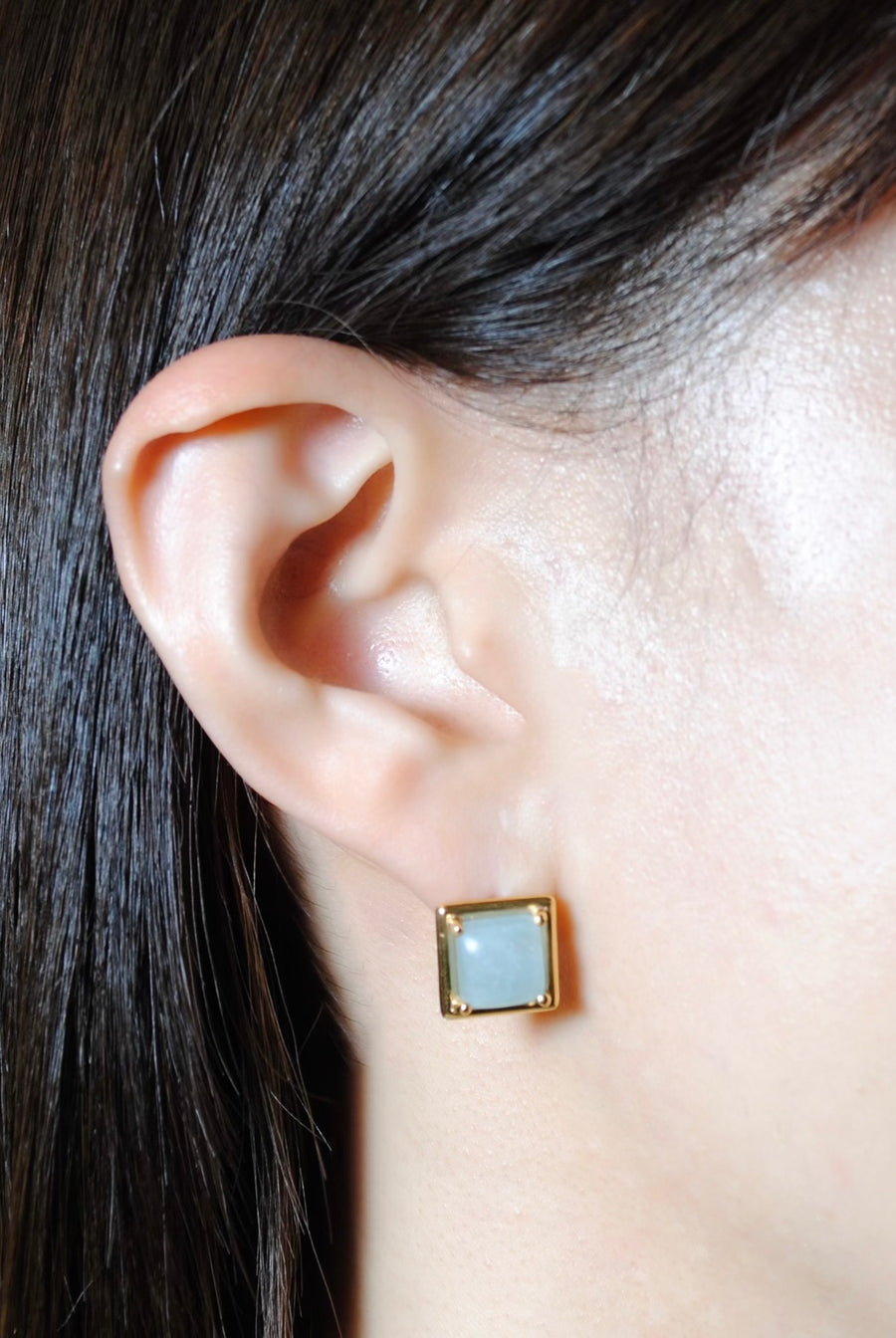 (ミルキーアクアマリン/gold) rope around square pierce